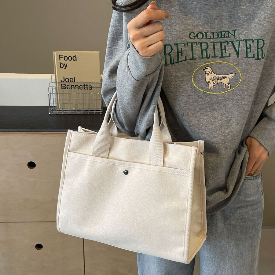 帆布手提包女横款方形A4文件包学生书包轻便托特包简约百搭布包,淘宝优惠券,粉丝福利购,淘宝优惠卷