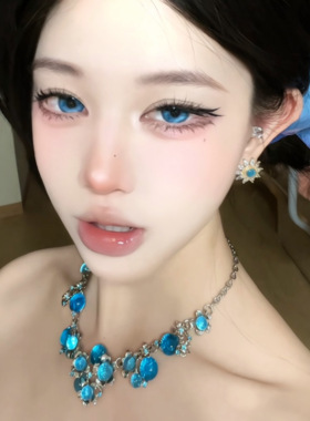 闪耀蓝色水晶花朵项链女2026新款轻奢小众高级重工锁骨链配饰项饰