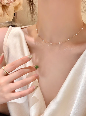 闪耀简约百搭珍珠项链女小众设计高级感脖颈链轻奢钛钢锁骨链颈链