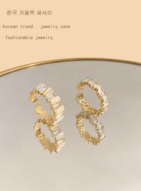 ins风森系网红同款猫眼石戒指轻奢小众精致两件套锆石食指戒指环