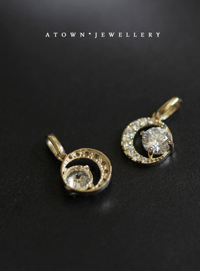 月牙坠 925纯银镀14K金项链 镶锆钻迷你月亮日系挂坠吊坠锁骨链