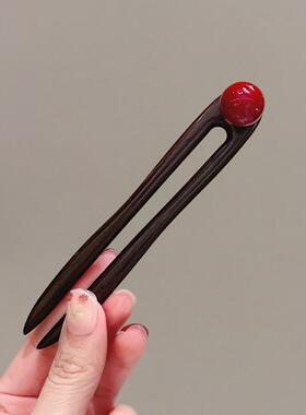 红色新年圣诞款气质丸子头盘发簪