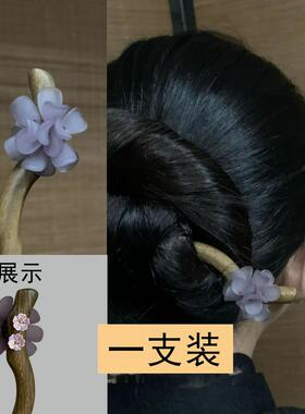 鸢尾紫古风文艺复古簪子天然绿檀