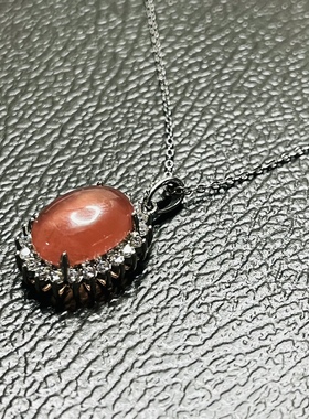 天然冰种红纹石吊坠 925银镶嵌 天然支持检测