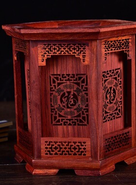 红酸枝六角/八角笔筒 红木旋转笔筒家居办公文房摆件木质工艺礼品