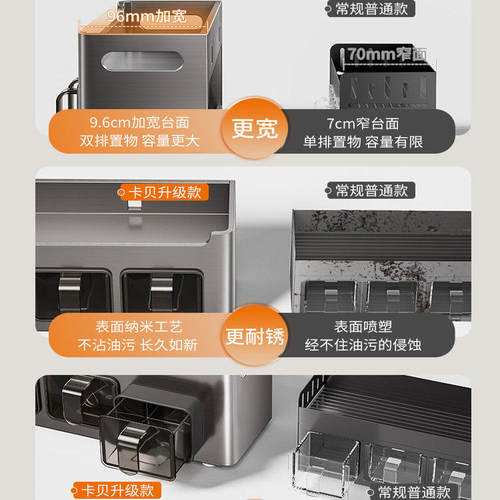 卡贝厨房置物架多功能壁挂墙上调料品调味罐不锈钢省空间收纳架子 - 图0