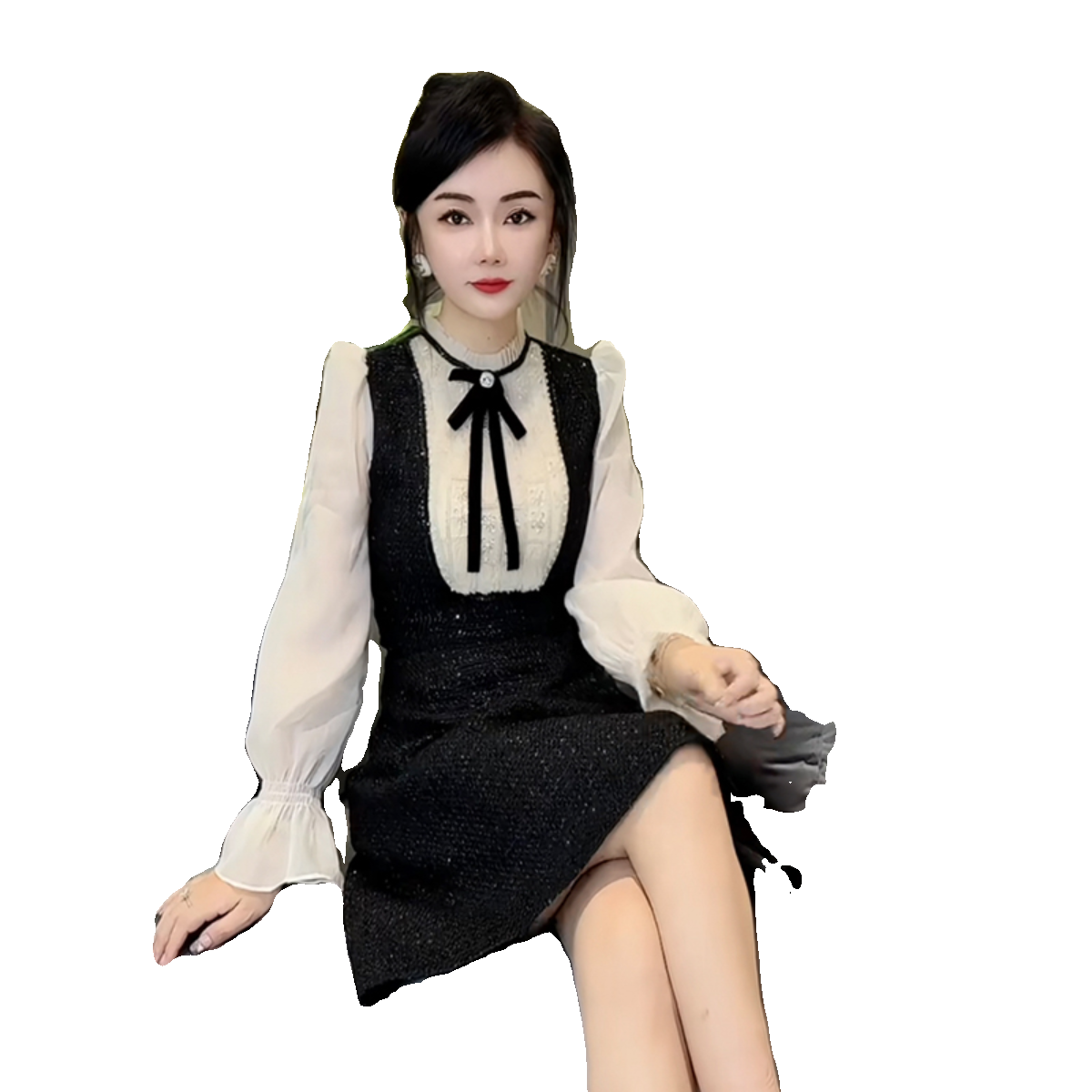 欧货时尚小香风连衣裙2023年秋冬季款重工钉珠花边领假两件A字裙,淘宝优惠券,粉丝福利购,淘宝优惠卷