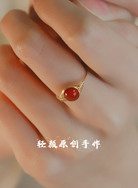 本命年天然红玛瑙轻奢指戒精致