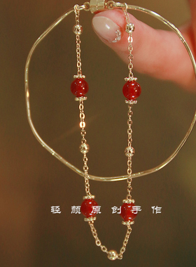 女红玛瑙ins小众双层叠戴手链