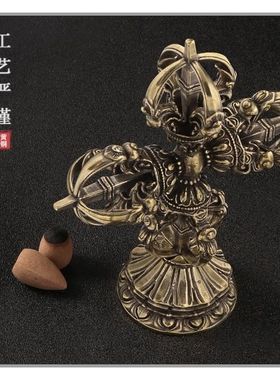 尼泊尔工艺纯铜五股杵金刚摆件红铜做旧降魔杵精工家居供奉带底座