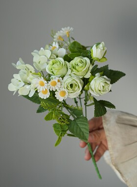 小雏菊玫瑰仿真花轻奢花艺客厅桌面假花装饰干花花束复古风玻璃瓶