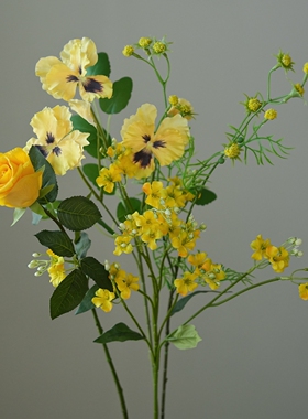 黄色仿真花三色堇玫瑰雏菊插花摆件客厅餐桌田园装饰假花花艺摆设
