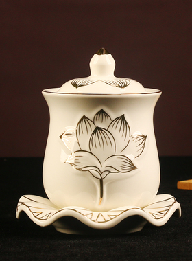 描金莲花陶瓷大悲圣水杯