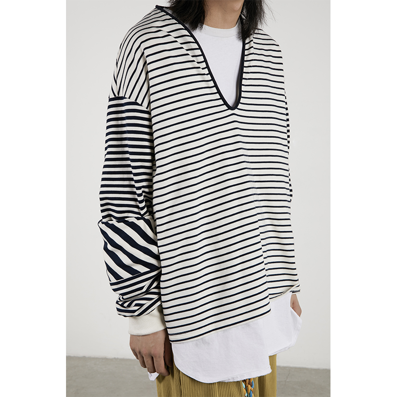 CONP 22SS Striped T-Shirt 条纹拼接长袖卫衣 - 图2