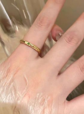 哪吒乾坤圈戒指女 S925纯银镀厚金魔童周边同款对戒古法锤纹指环