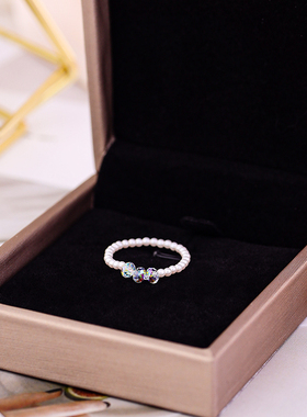 小巧精致蝴蝶水晶贝珠珍珠戒指女 小众设计轻奢高级感食指指环