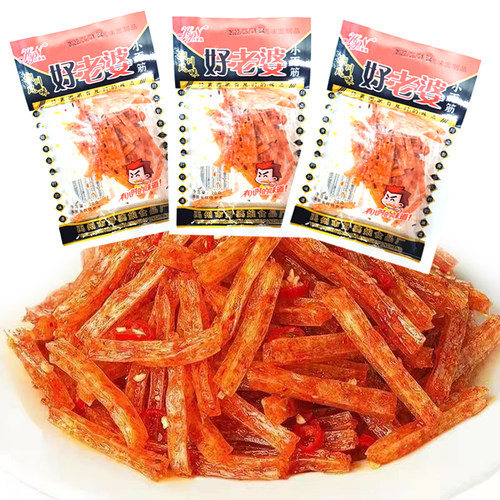 好老婆辣条18克怀旧小面筋透明包装360包整箱辣片零食品 - 图0