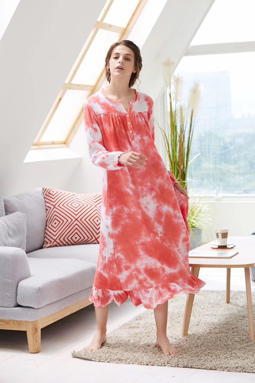 春秋纯棉纱布睡衣女士宫廷公主三层柔软粉睡裙长袖长款家居服包邮,淘宝优惠券,粉丝福利购,淘宝优惠卷