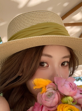 草帽海边出游女防晒遮阳平顶礼帽