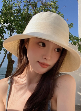 夏季桑蚕丝透气大檐防晒渔夫帽女