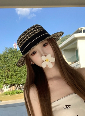 小香风平顶草帽女春夏防晒遮阳