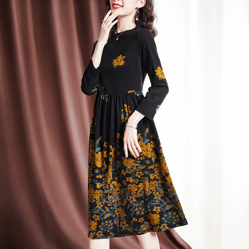 古贝莎提花中长款韩版打底提花弹性貂绒针织长袖连衣裙A字裙高领,淘宝优惠券,粉丝福利购,淘宝优惠卷