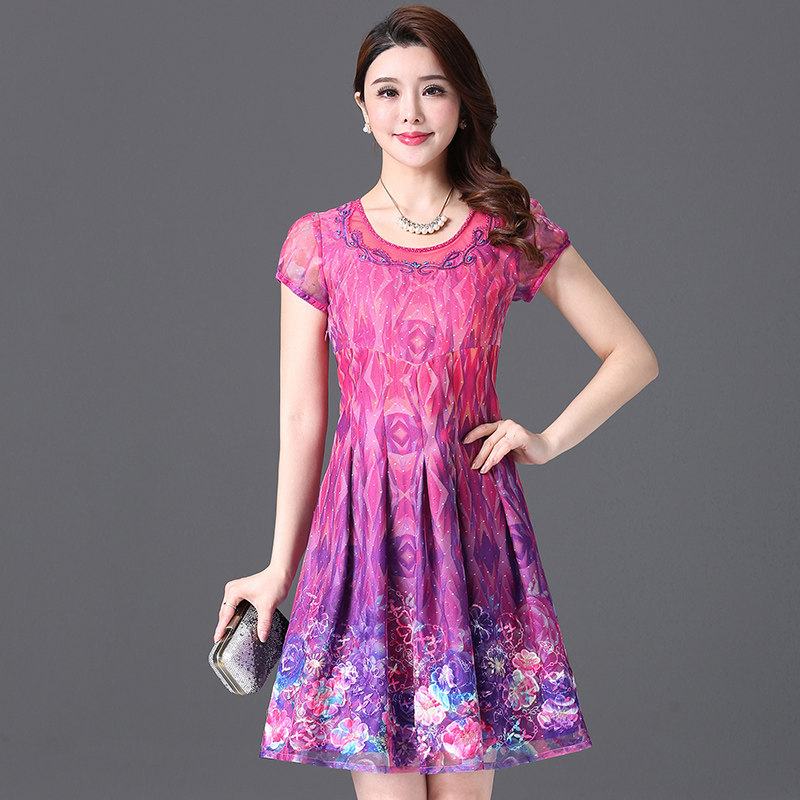 古贝莎春夏女连衣裙时尚高端蕾丝刺绣修身显瘦中年妈妈装裙子