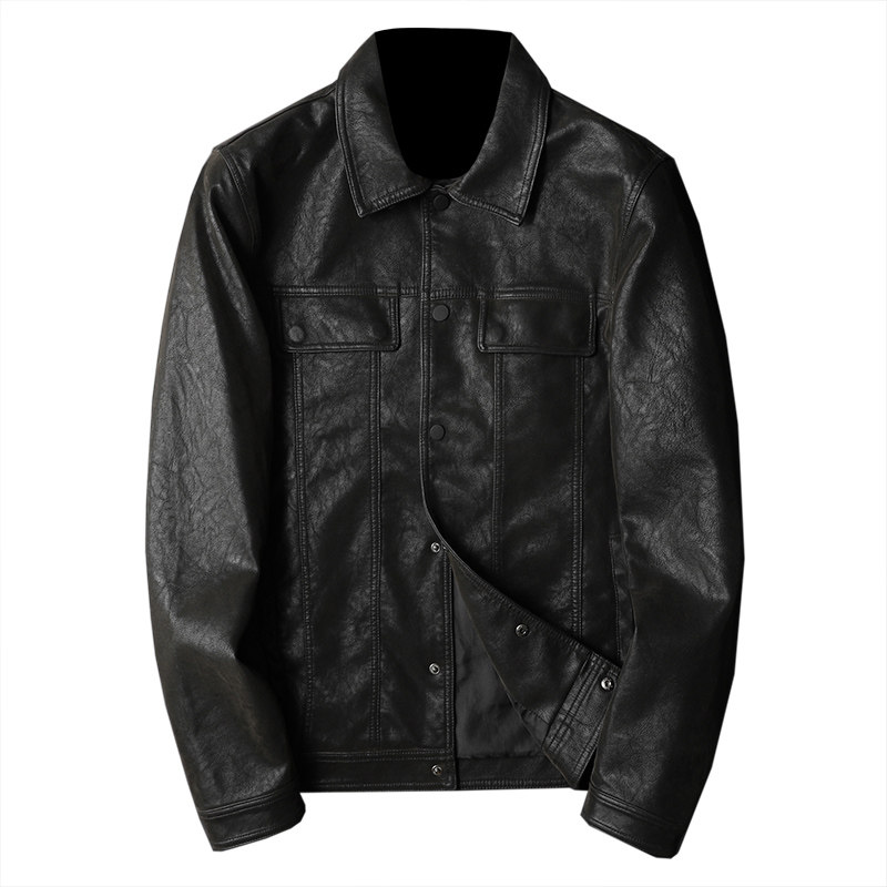 2024秋冬新款男士翻领机车皮外套 修身潮男皮衣6669 P185黑卡,淘宝优惠券,粉丝福利购,淘宝优惠卷