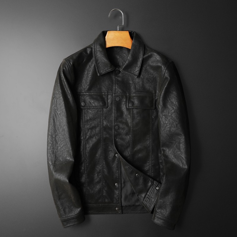 2024秋冬新款男士翻领机车皮外套 修身潮男皮衣6669 P185黑卡,淘宝优惠券,粉丝福利购,淘宝优惠卷