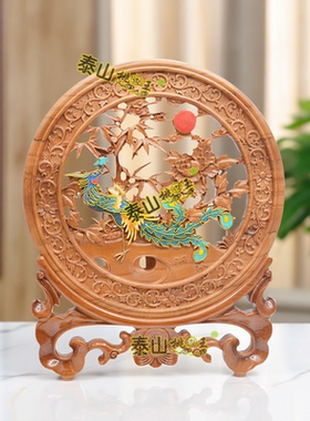 泰山桃木王丹凤朝阳摆件