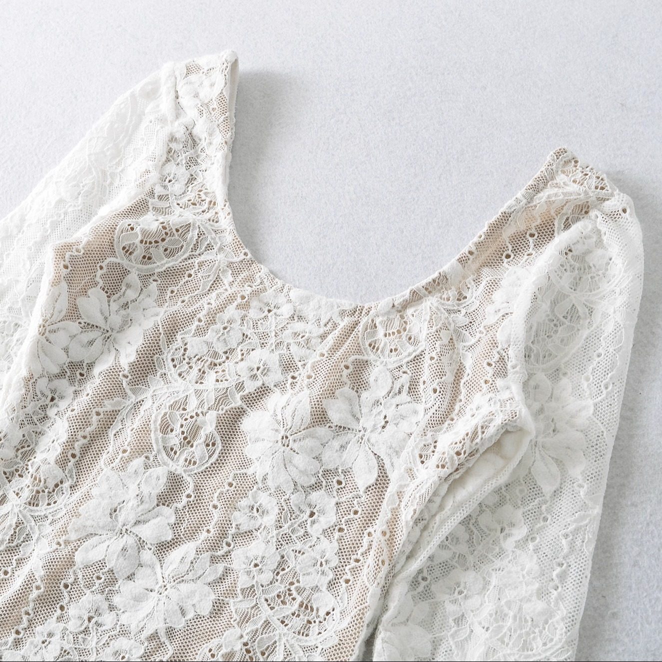 棉洋修身显瘦蕾丝内搭T恤女纯欲复古u领长袖性感甜辣打底衫连体衣,淘宝优惠券,粉丝福利购,淘宝优惠卷