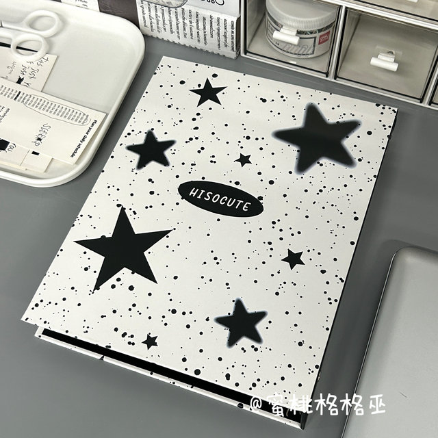 Ins style black star card book warm color A5 loose-leaf four-grid 3-inch hard shell star chase small card storage book gift