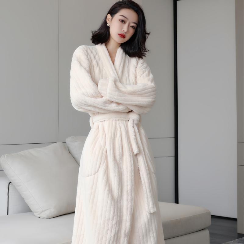 睡衣女秋冬季珊瑚绒加厚保暖性感长款睡袍网红风软绵绵浴袍家居服