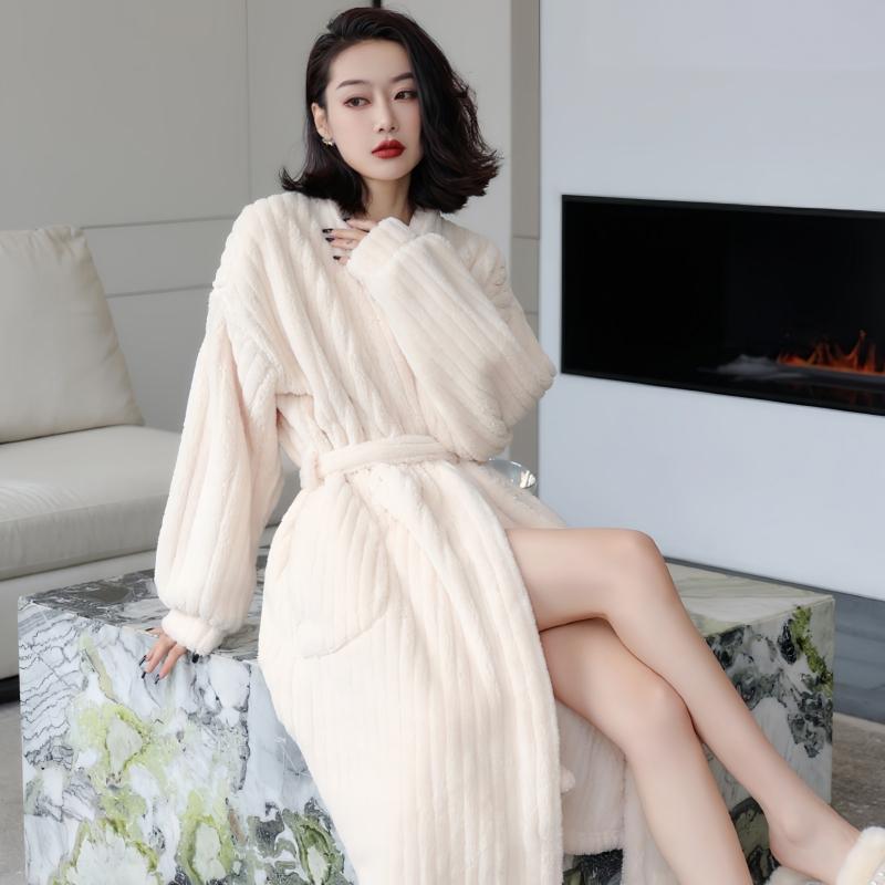 睡衣女秋冬季珊瑚绒加厚保暖性感长款睡袍网红风软绵绵浴袍家居服