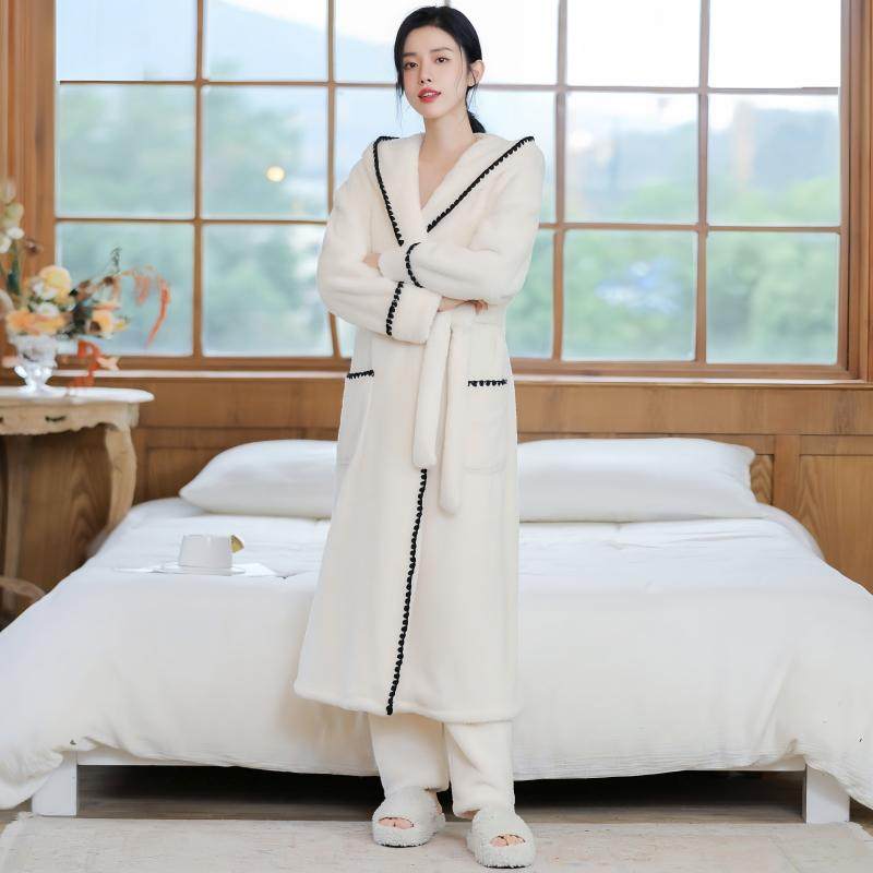 珊瑚绒睡袍女秋冬加绒加厚长款法兰绒睡衣晨袍连帽浴袍家居服套装,淘宝优惠券,粉丝福利购,淘宝优惠卷
