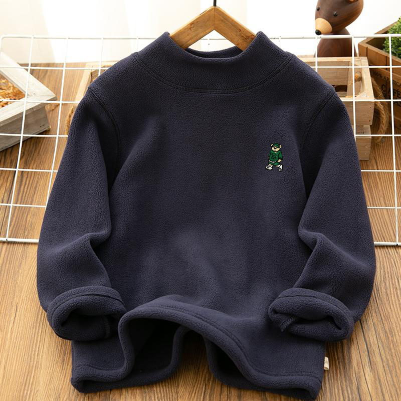 儿童半高领打底衫秋冬男童中大童加绒加厚保暖抓绒衣长袖内搭上衣 - 图3