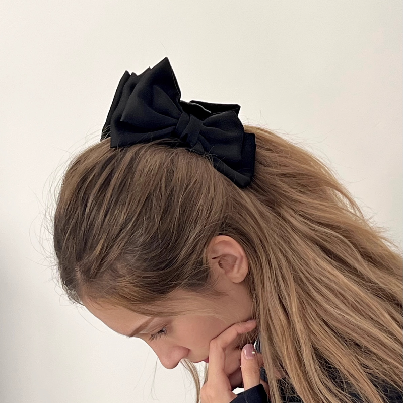 秋冬大号黑色缎面立体蝴蝶结发夹高颅顶抓夹高级感顶夹,淘宝优惠券,粉丝福利购,淘宝优惠卷