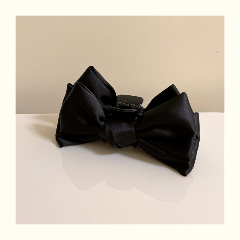 秋冬大号黑色缎面立体蝴蝶结发夹高颅顶抓夹高级感顶夹,淘宝优惠券,粉丝福利购,淘宝优惠卷