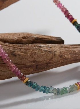 天然彩宝碧玺项链女s925纯银