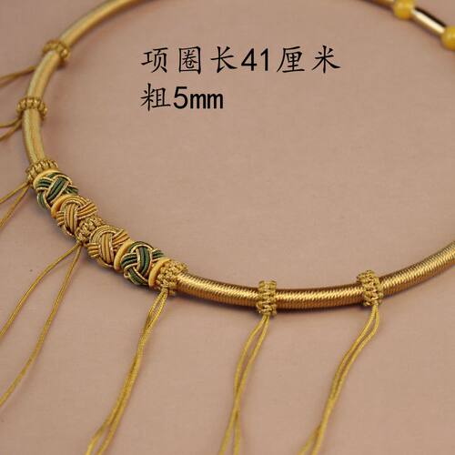 手工编织金色项圈婴儿童宝宝百天周岁礼平安金锁项链绳子多挂件绳 - 图3