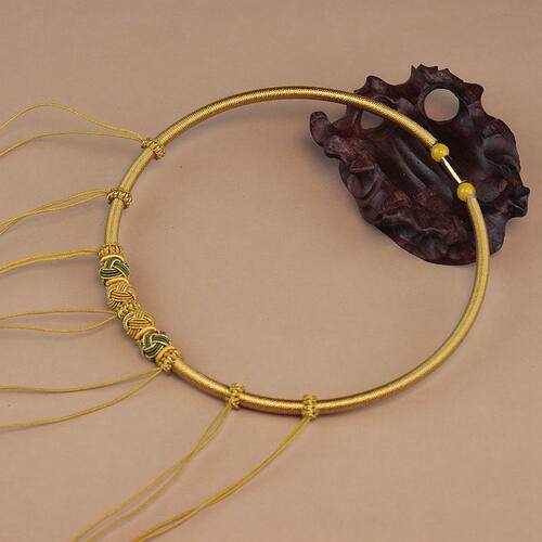 手工编织金色项圈婴儿童宝宝百天周岁礼平安金锁项链绳子多挂件绳 - 图1