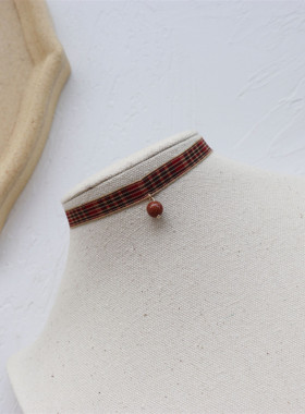 choker手工格子少女风项圈锁骨链