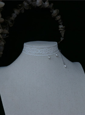 气质白蕾丝choker遮颈纹淡水珍珠