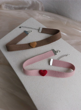 简约绒面爱心短款choker少女项圈