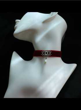 小众手缝原创 多色恶魔之眼暗黑系个性丝绒带宽边短锁骨链 choker