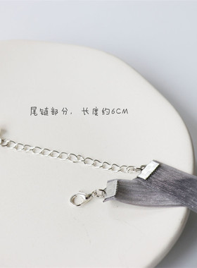 花朵choker宽边颈带高级灰丝带女
