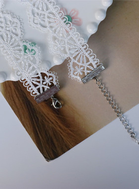 甜美白色宽蕾丝choker颈带遮颈纹