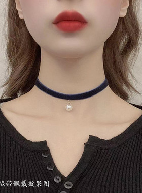 复古藏蓝色项圈锁骨链三免一