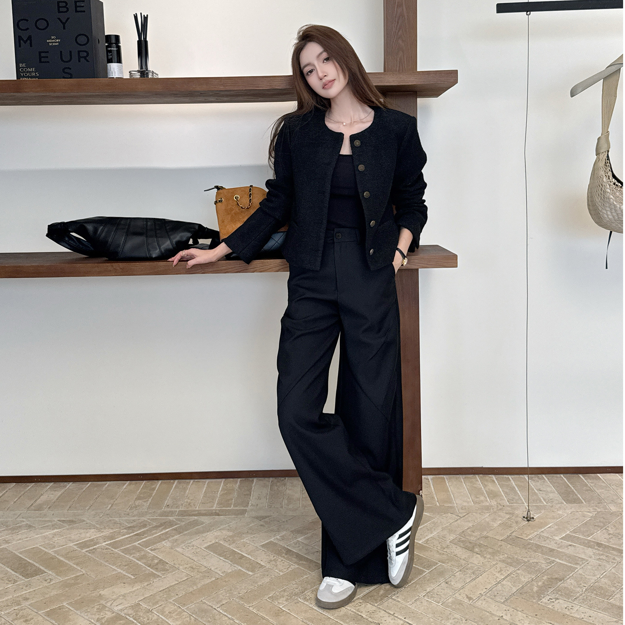 浅布调秋冬小香风短外套女黑色加厚宽松休闲高级羊毛混纺开衫夹克,淘宝优惠券,粉丝福利购,淘宝优惠卷