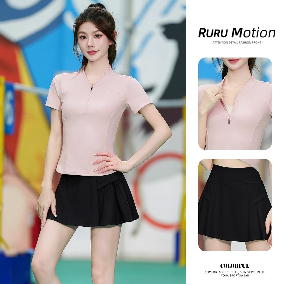 短袖速干健身套装半拉链女短裙羽毛球跑步瑜伽训练户外夏季跑步服,淘宝优惠券,粉丝福利购,淘宝优惠卷